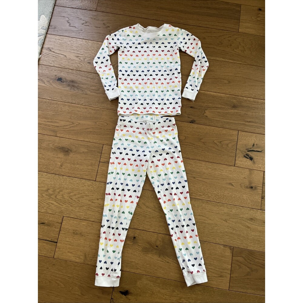 Primary Rainbow Hearts Pajamas Unisex Size 6-7 100% Organic Cotton PJ set
